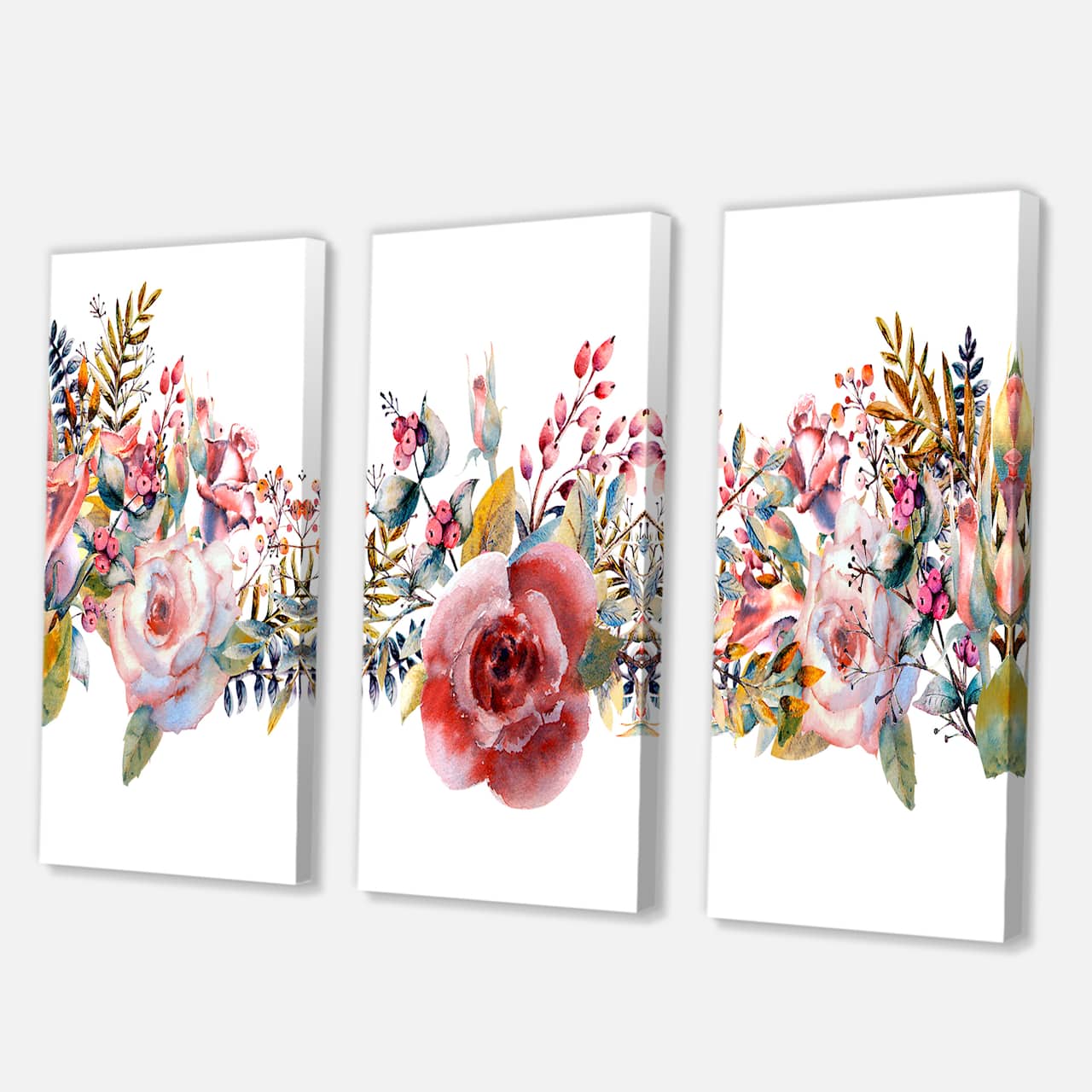 Designart - Pink Roses and Wildflower - Farmhouse Canvas Wall Art Print